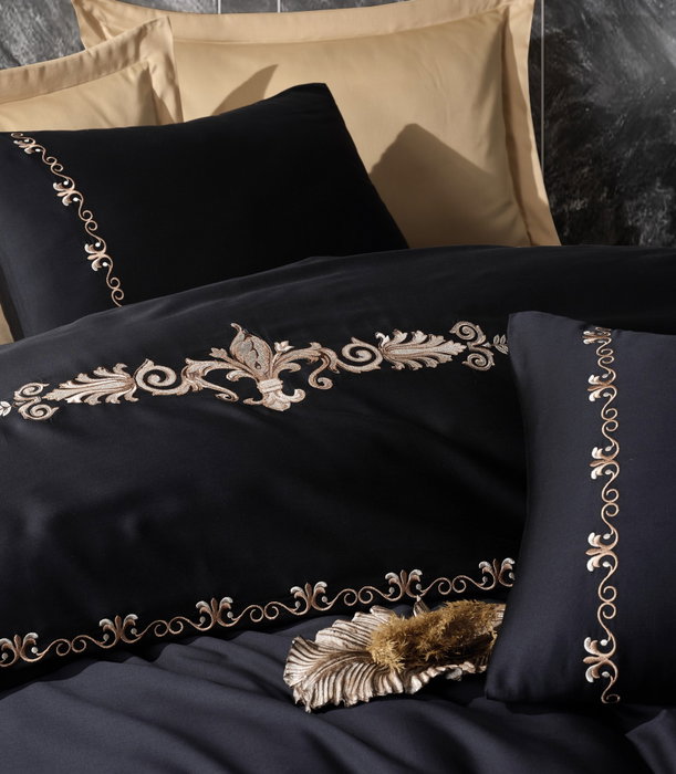 L'essentiel linge de maison Gloria - Gold - Juego de funda de edredón de satén doble en negro y dorado
